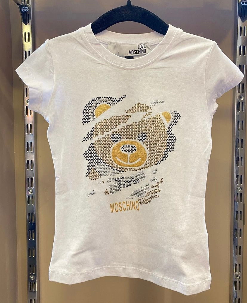 Moschino White T-shirt teddy bear with rhinestones